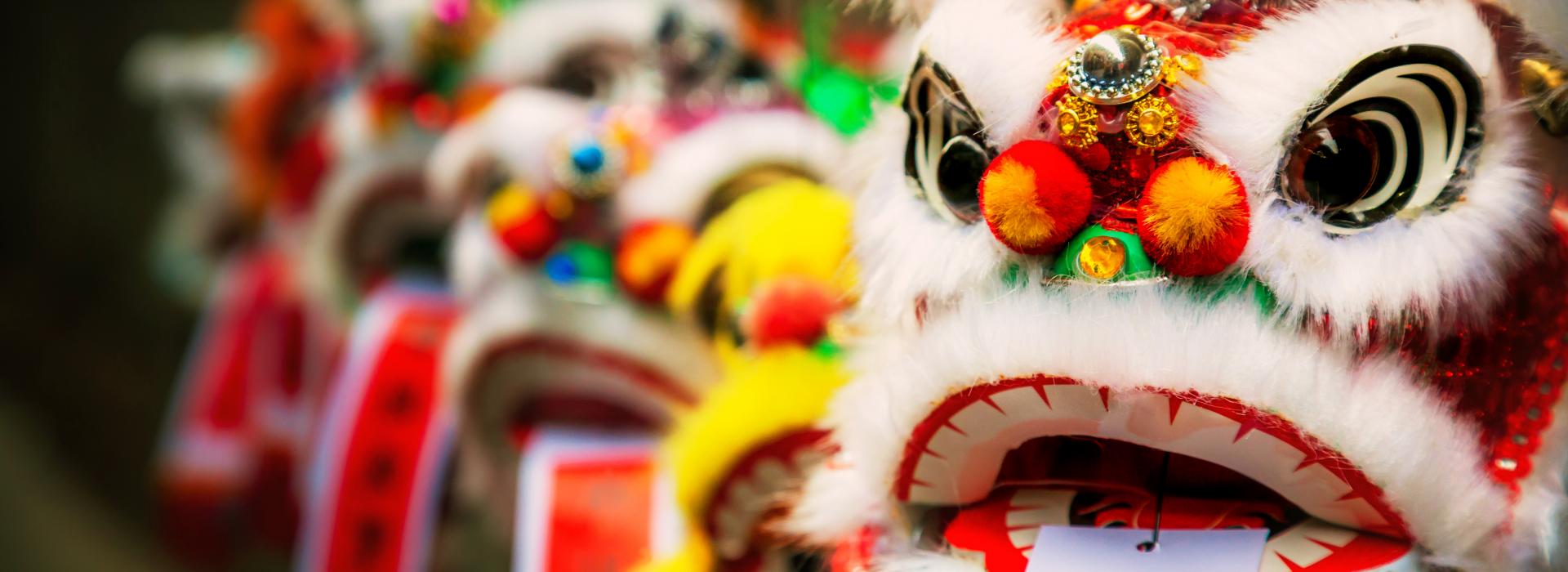 Colorful dragon puppets.